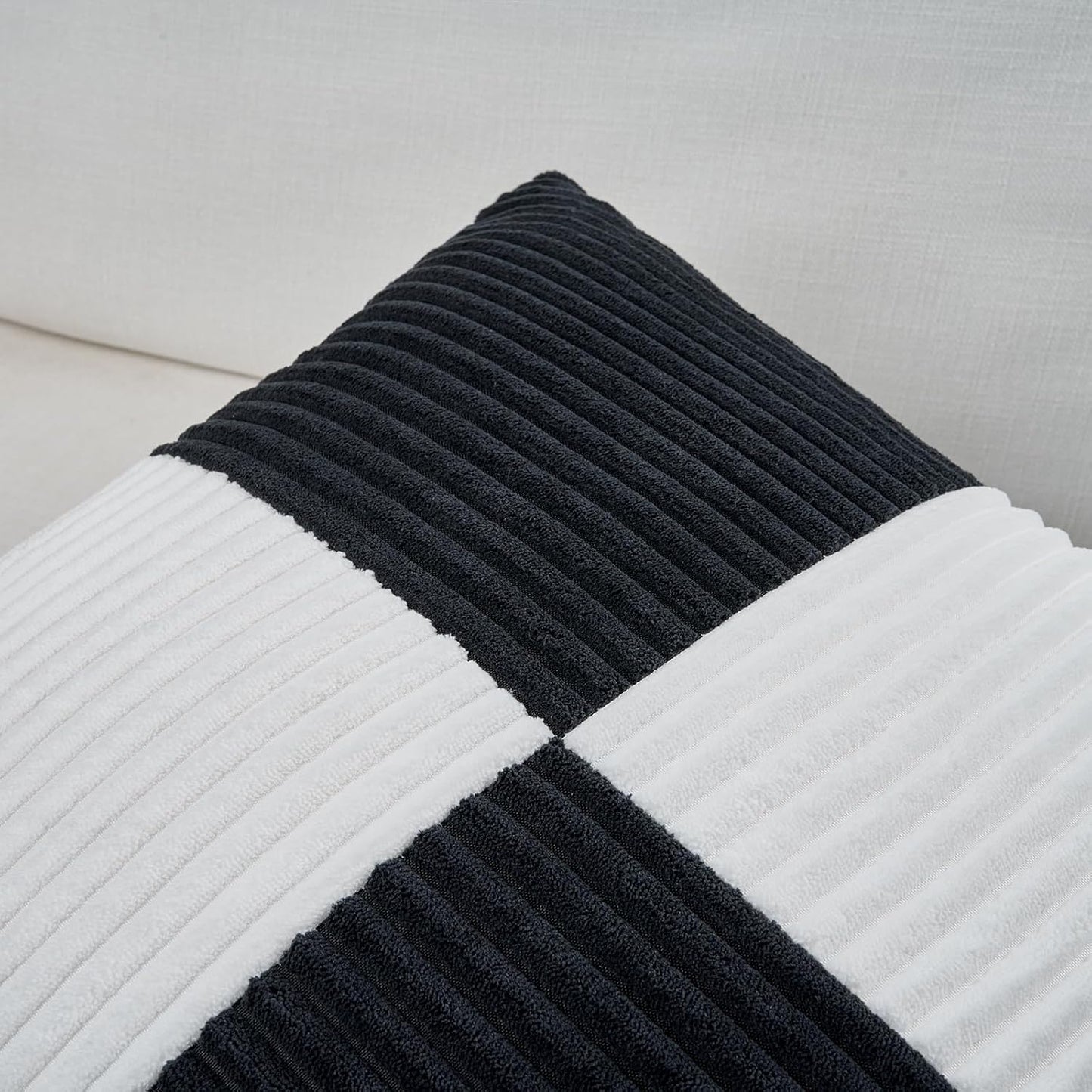 Fancy Homi Set of 2 Black White Euro Decorative Throw Pillow Covers 28x28 Inch for Bedroom Couch Bed, Farmhouse Boho Home Decor, Soft Cross Corduroy Patchwork Textured Square Cushion Case 71x71 cm