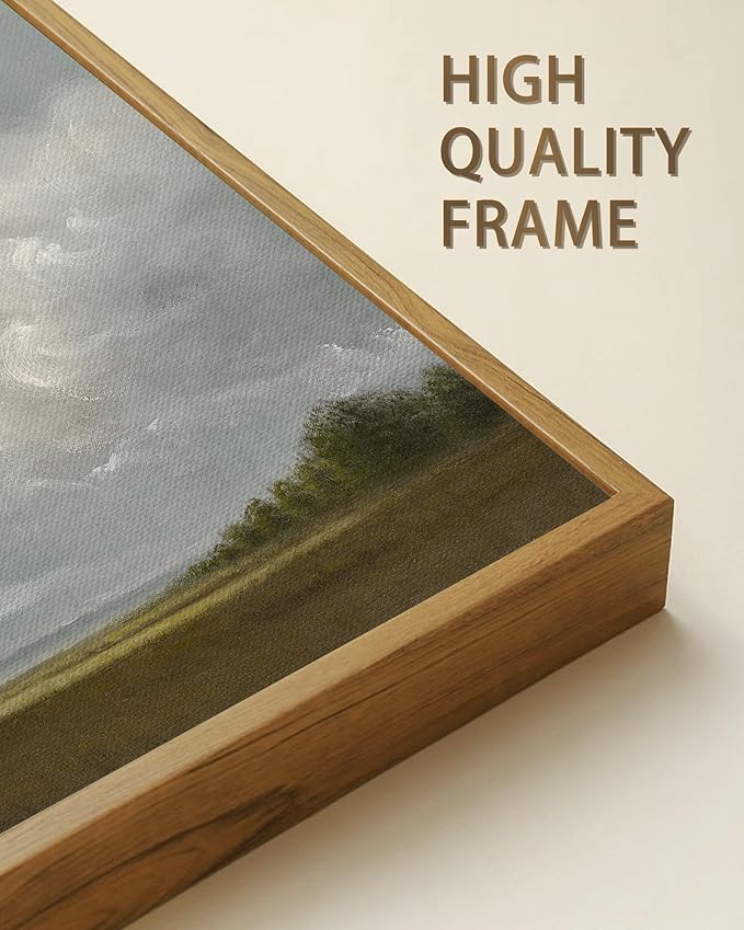 SHENIFY Vintage Framed Wall Art Grassland Meadow Landscape Scenery Rustic Home Decor Retro Decorations for Farmhouse Living Room Bedroom Ready to Hang Wall Artwork - 8x10in Natural Framed