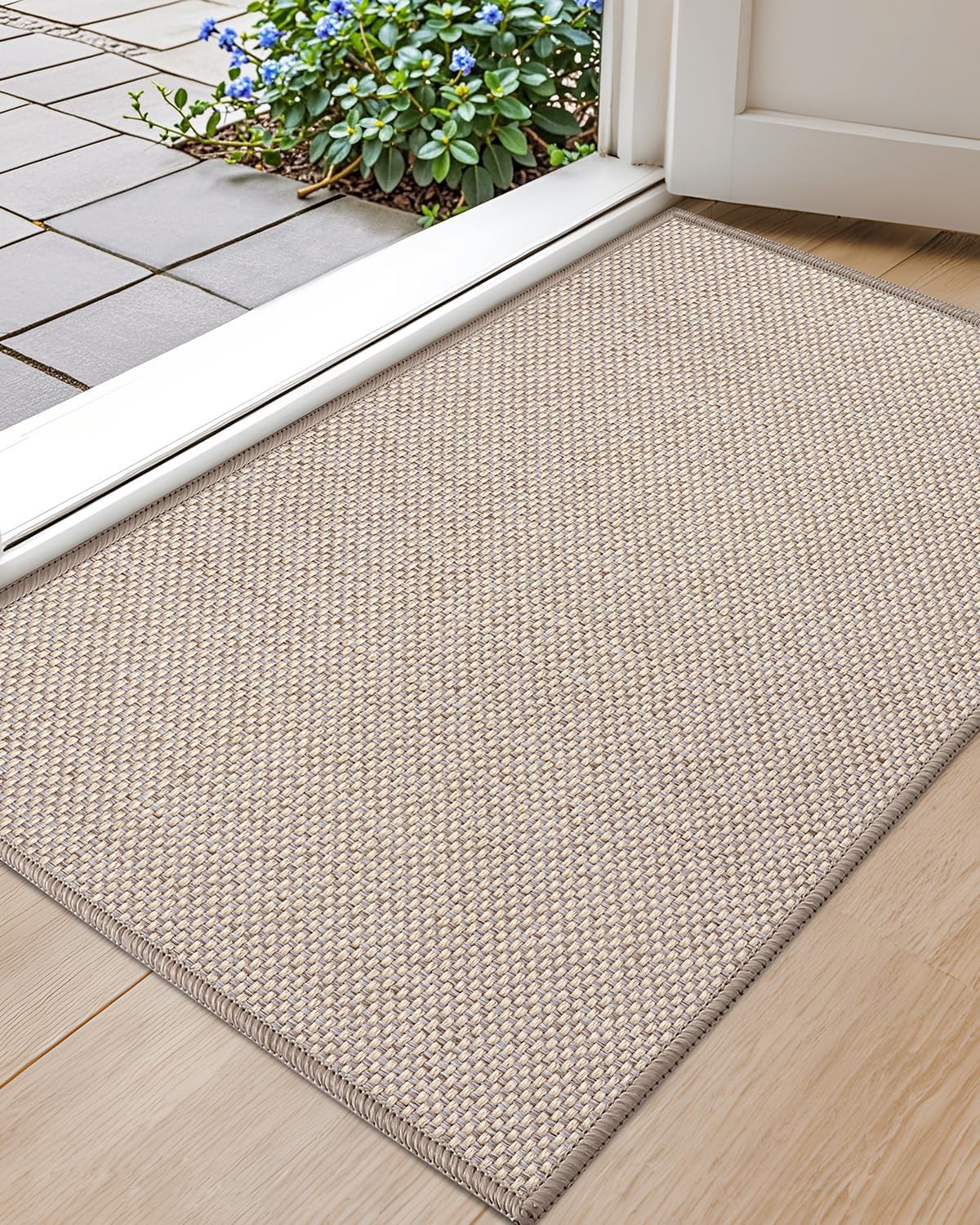 Color&Geometry Front Door Mat Indoor 26"x47", Ultra Non Slip Rubber Backed Dirt Trapper, Low Profile Thin washable, Easy Clean Entry Entryway Rug Door Mat Indoor Entrance, Khaki (Rolled-up NO Creases)