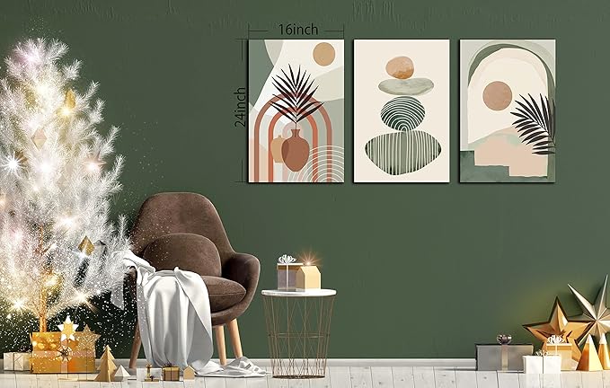 ZHAOSHOP Boho Room-Decor For Bedroom - Green Canvas Art Wall Decor - Modern Minimalist Wall Art Picture On Canvas Size 24" x 16"x 3 Pieces