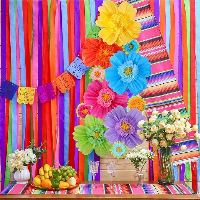 TaoBary Large Colorful Tissue Paper Flowers Giant Fiesta Paper Pom Poms Mexican Birthday Decorations for Wall Wedding Backdrop Centerpiece Party Supplies(20" and 10",Rainbow Color,12 Pcs)