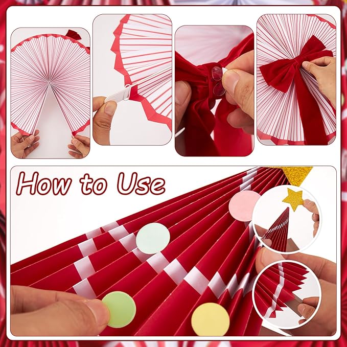 Christmas Paper Fan Decorations Christmas Decorations Classroom Red Hanging Paper Fans 10PCS with Santa Hat Gold Stars for Xmas Winter New Year Wall Ceiling Party Holiday