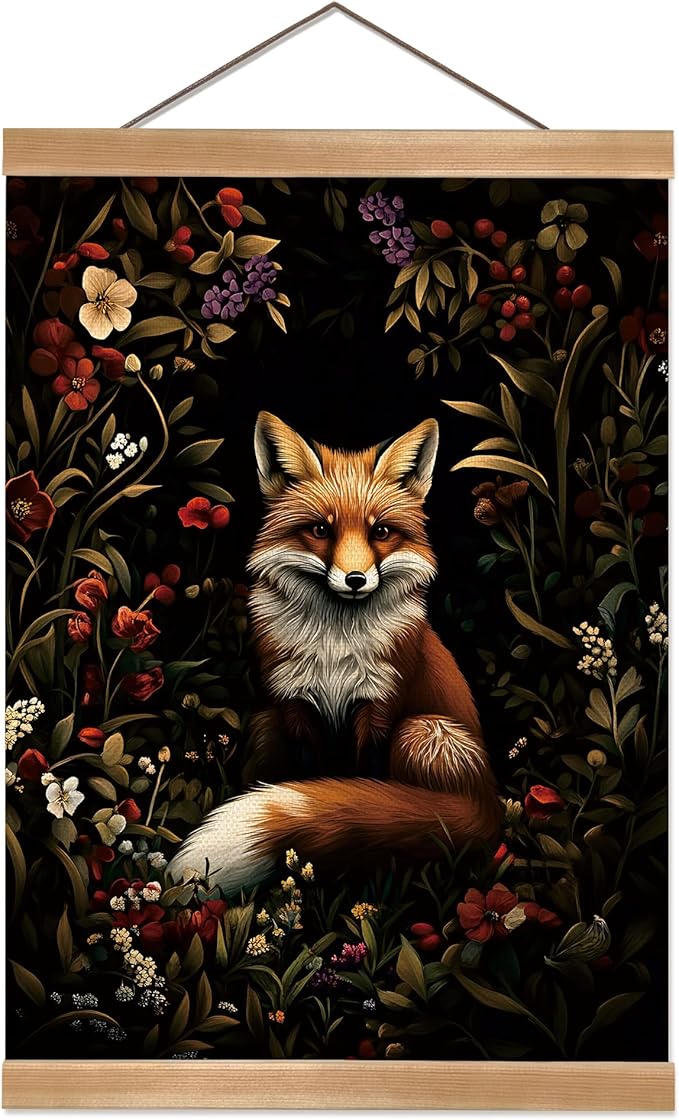 William Morris Abstract Wall Art Decor,Vintage Fox Design Poster, Vintage Hanging Wall Painting Animal Buck Art, Mid-Century& Dark Academia Decor, Gothic Canvas Poster for Oficce and Home (Fox-1)