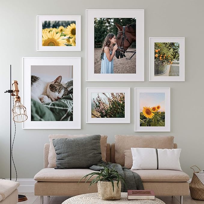 upsimples 8x12 Picture Frame Set of 5, Display Pictures 6x8 with Mat or 8 x 12 Without, Wall Gallery Photo Frames, White