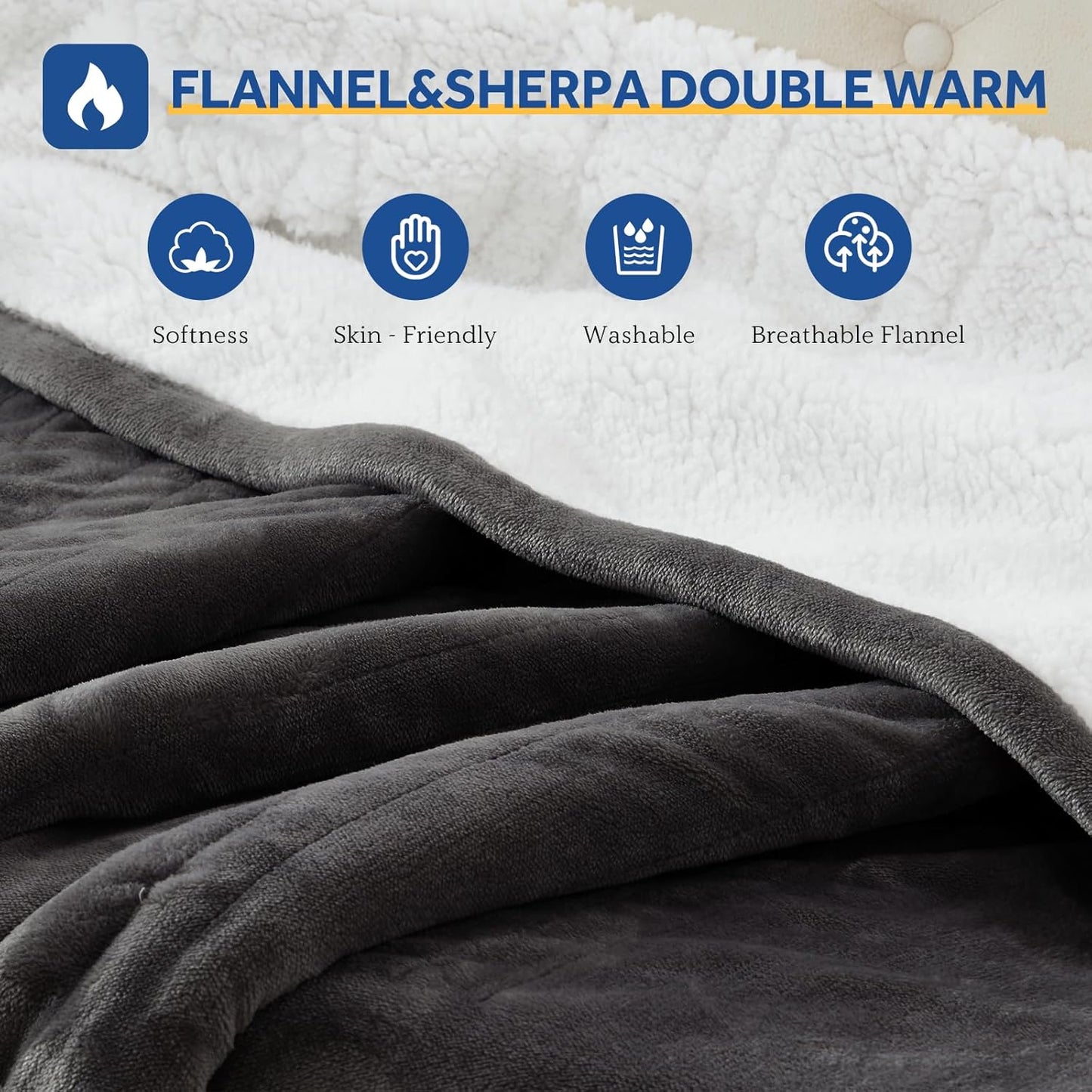 Sealy Electric Blanket King 100"*90",Super Cozy Flannel to Sherpa Reversible Heated Blanket King Size with 10 Heating Levels & 1-12 Hours Auto Off Overheating Protection Machine Washable,Charcoal
