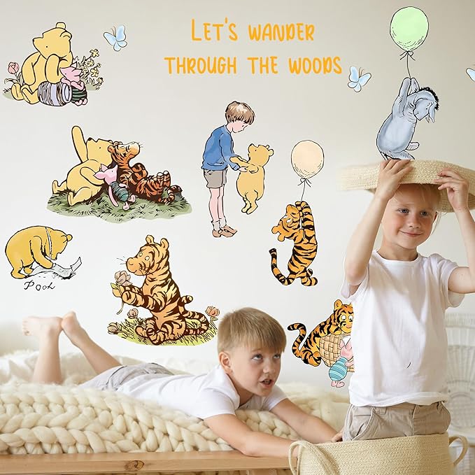 Winnie Character Stickers, Winnie Inspirational Stickers, The Pooh Wall Stickers for Kids, The Pooh Removable Sticker for Baby Kids Nursery Children Room Bedroom Living Room Playroom Wall Decoration