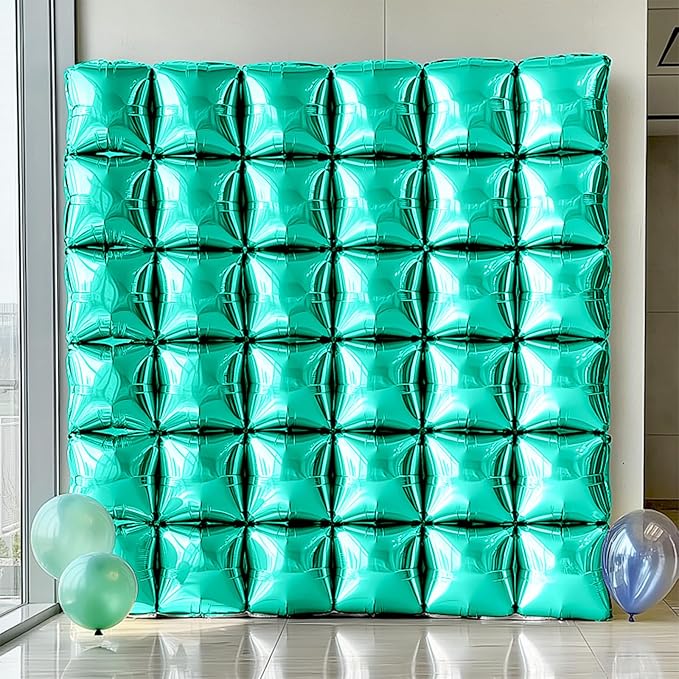 NISOCY 25PCS Teal Blue Square Foil Balloons Wall Backdrop Double Sided Teal Blue Balloon Tunnel Arch Kit for Birthday Baby Shower Wedding Graduation Anniversary Party Decorations