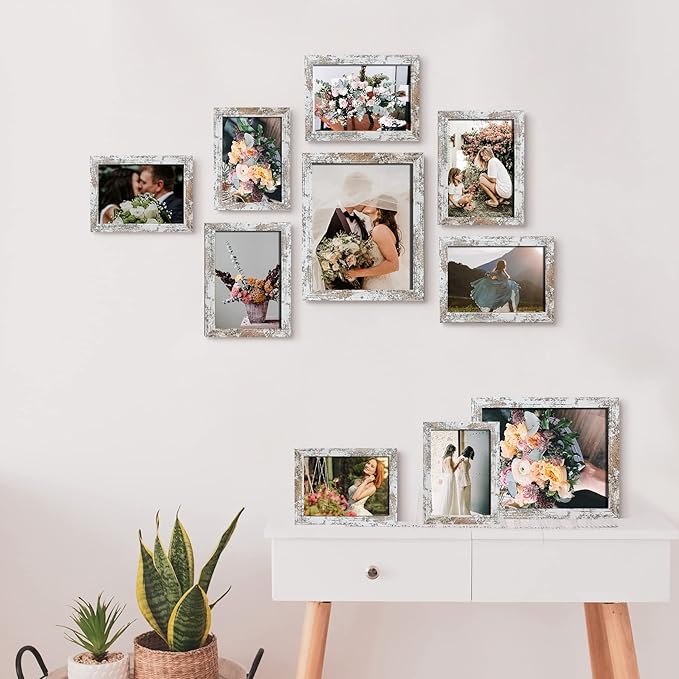 LUCKYLIFE Picture Frame Set 10-Pack, Gallery Wall Frame Collage with 8x10 5x7 4x6 Frames in Distressed White Finishes