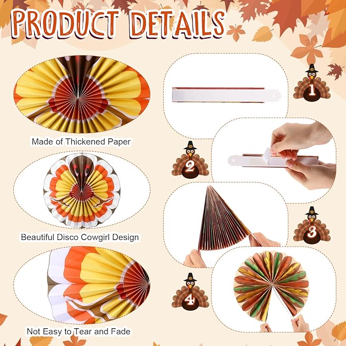 Outus 9 Pcs Thanksgiving Party Decorations Paper Fans Hanging Turkeys Thanksgiving Birthday Decorations Turkey Maple Leaves Hanging Ceiling Decor Fall Autumn Birthday Wedding Party Classroom Office