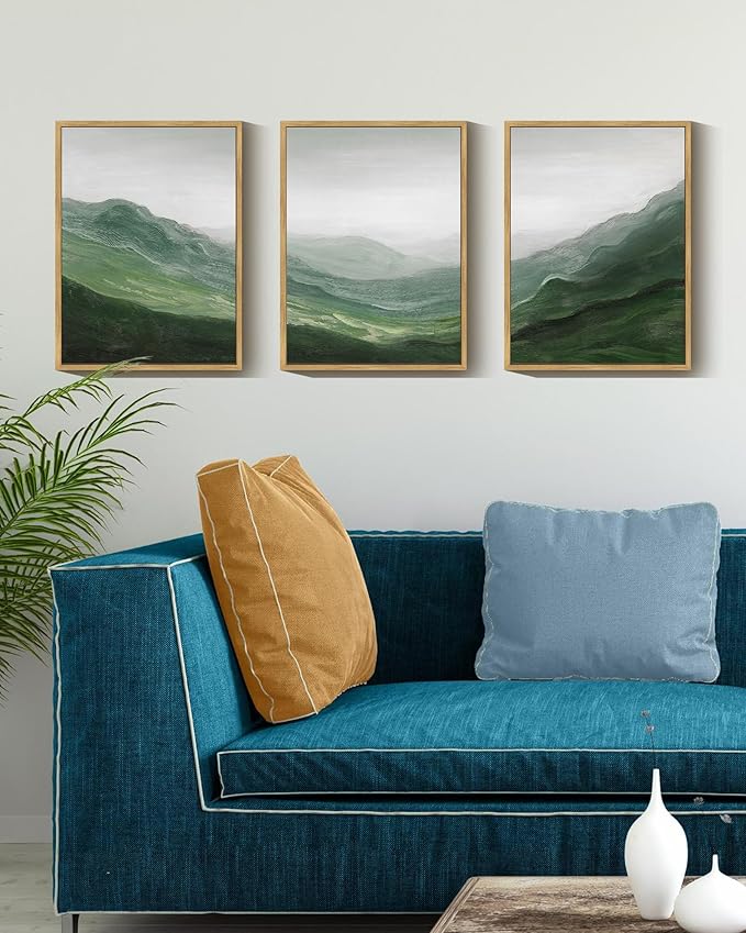 SHENIFY Fog Pine Green Tree Forest Canvas Wall Art 11x14in Framed Nordic Nature Modern Mountain Artwork Prints Decor - Natural Framed