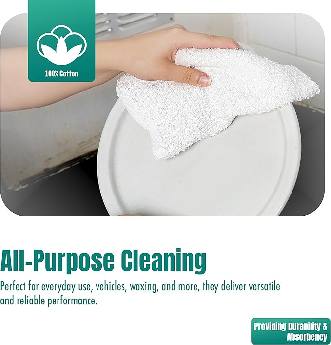 ZUPERIA Terry Towels Pack of 120 (14" X 17" Inches) 100% Cotton Terry Barmop Towels - Absorbent & Durable Bar Rags, Multipurpose Cleaning Rags for Home, Automotive & Garage Cleaning Supplies (White)