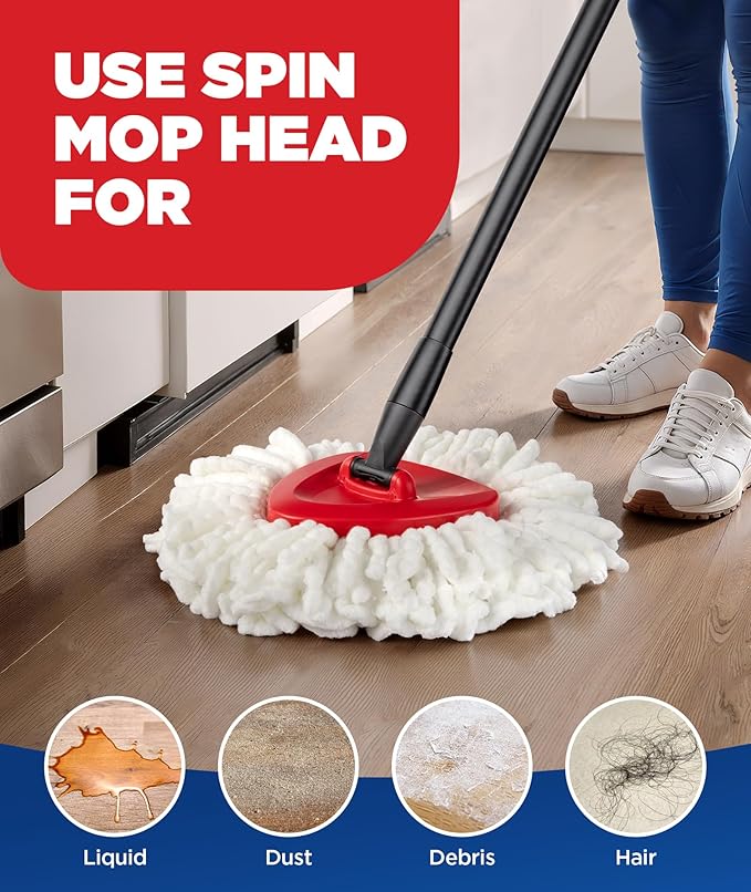 4-in-1 Mop Heads Replacements for O Cedar EasyWring 1 Tank System, Includes 1 Base | 1 Scrub Brush Head | 2 Spin Mop Heads, Full Set Mop Replace Heads for Cleaning Home, Bathroom & Kitchen