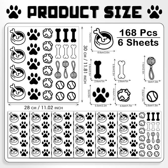 Dog Paw Wall Decal, 6 Sheets Paw Print and Dog Bone Stickers Vinyl Puppy Paws Wall Stickers for Dogs Room Decor Nursery Bedroom Room Decorations