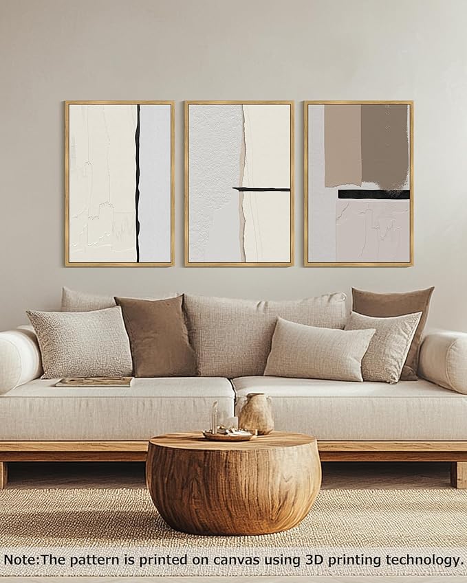 Drsoum Morden Abstract Wall Art Framed Neutral Beige Mid Century Textured Prints Minimalist Artwork Hallway Bedroom Ready to Hang 24x36in Natural Framed