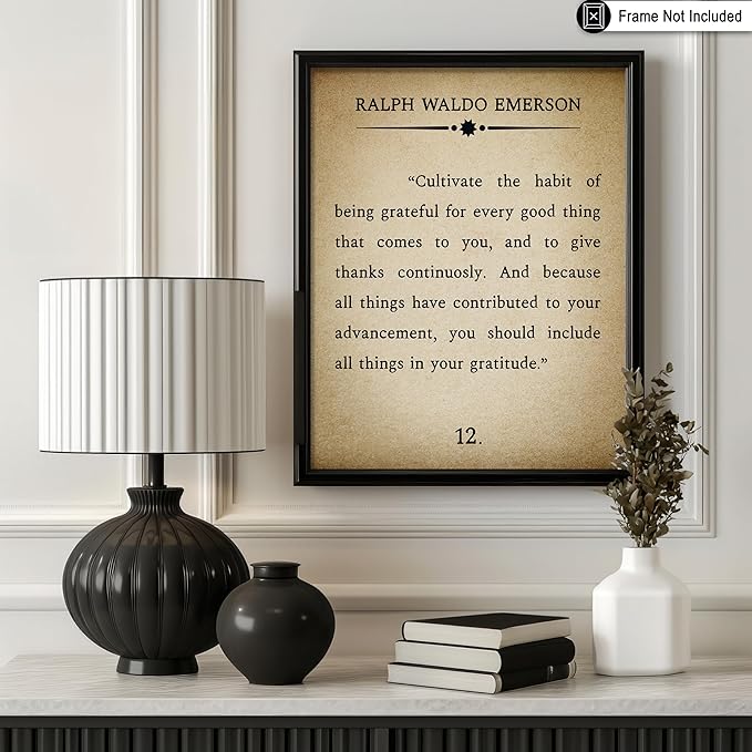 Poster Master Ralph Waldo Emerson Poster - Habit of Being Grateful Print - Gratitude Quote Art - Inspiring Gift for Men, Women - Motivational Decor for Office, Living Room - 11x14 UNFRAMED Wall Art