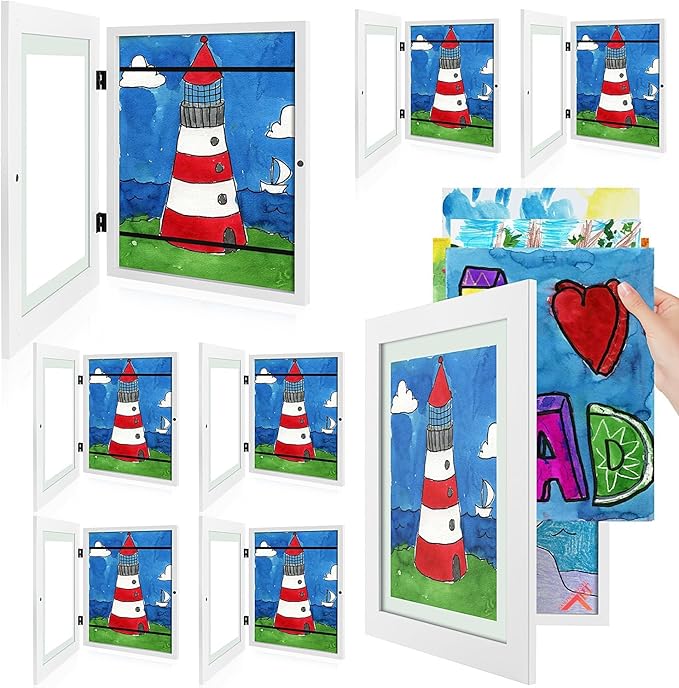 Golden State Art, 9x12 Kids Art Frames, Front-Opening Picture Frame Great for Kids Drawings, Artworks, Children Art Projects, Schoolwork, Home or Office (White, Set of 8)