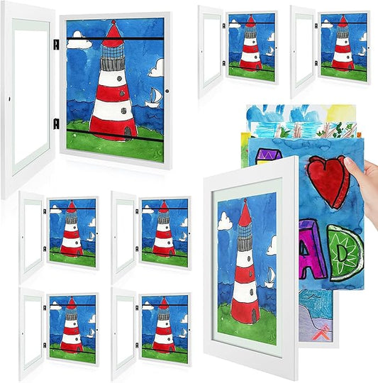 Golden State Art, 9x12 Kids Art Frames, Front-Opening Picture Frame Great for Kids Drawings, Artworks, Children Art Projects, Schoolwork, Home or Office (White, Set of 8)