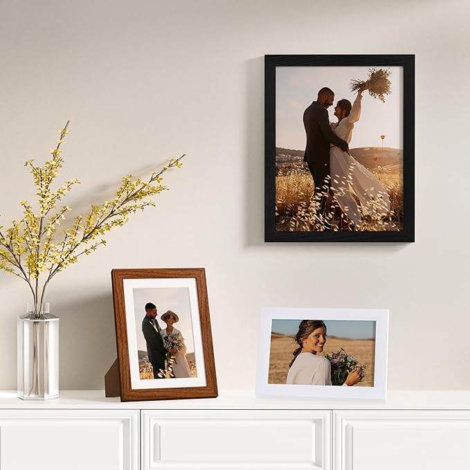 Vittanly 12 Pack Picture Frames Collage Wall Decor for Mounting or Tabletop, Gallery Wall Frame Set for Family, Multi Sizes Including 4pcs 8x10, 4pcs 5x7, 4pcs 4x6, Black & Walnut Brown & White
