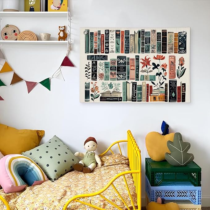 Reading Nook Book Club Decor, Vintage Book Linen Banner Wall Hanging Canvas Flag, Home Library Decor, Reading Room Decor, Retro Wall Art