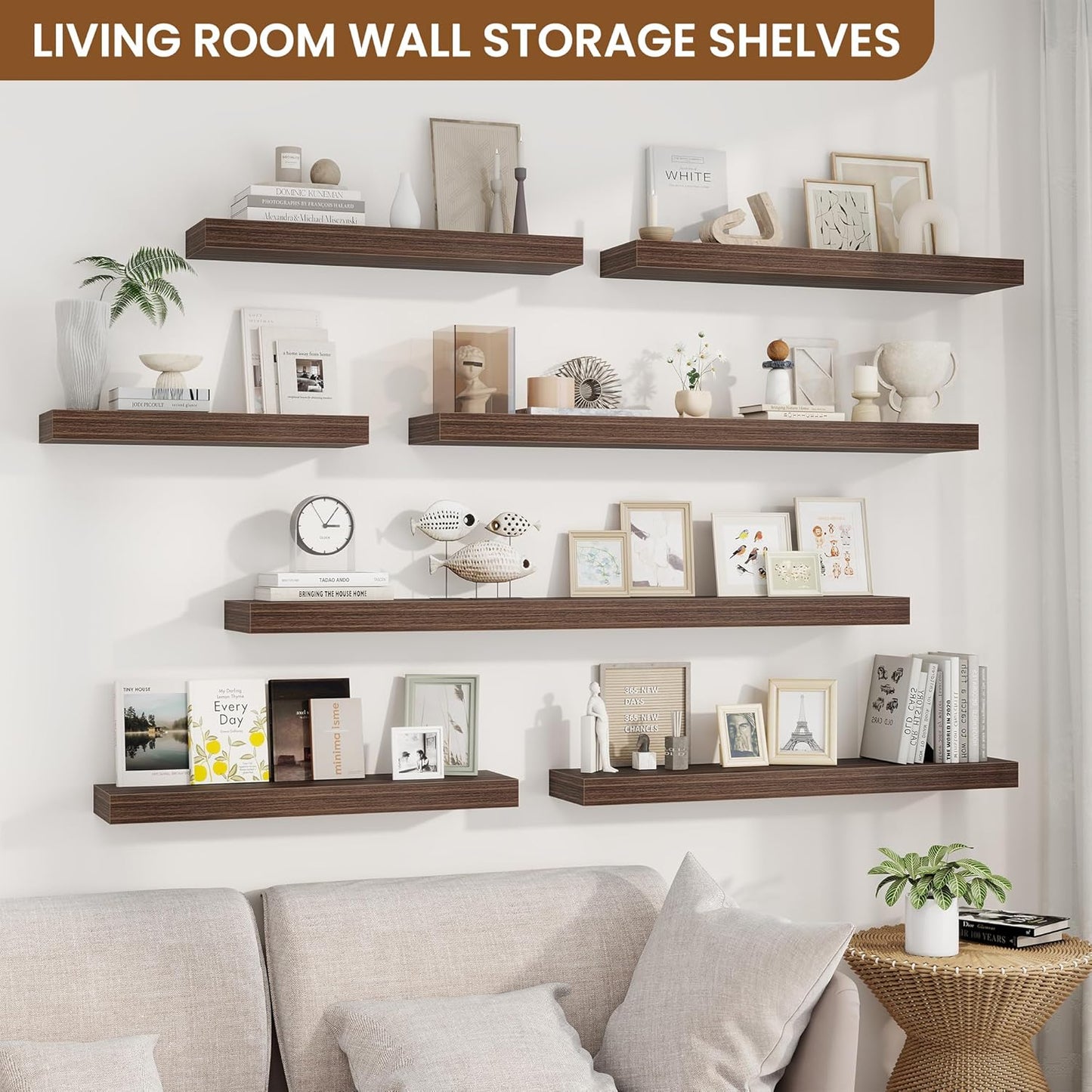 fuqing Floating Shelves for Wall, Bathroom Shelf Wall Mounted for Storage, Shelves with Invisible Bracket for Bedroom, Kitchen, Living Room, Farmhouse Small Book Shelf, 16 Inch Set of 2, Walnut