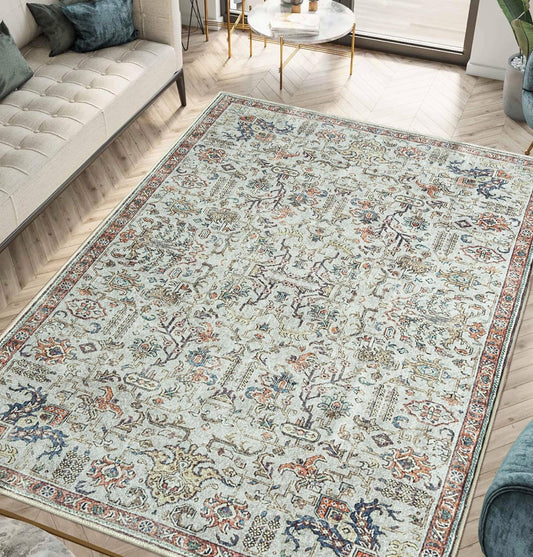 Keen Home Design 5x7 Rug - Machine Washable Area Rug with Non-Slip Backing, Ideal for Living Room, Dining Room, Bedroom - Vintage, Easy Clean, Durable, Low Pile Rug - (5' x 7')