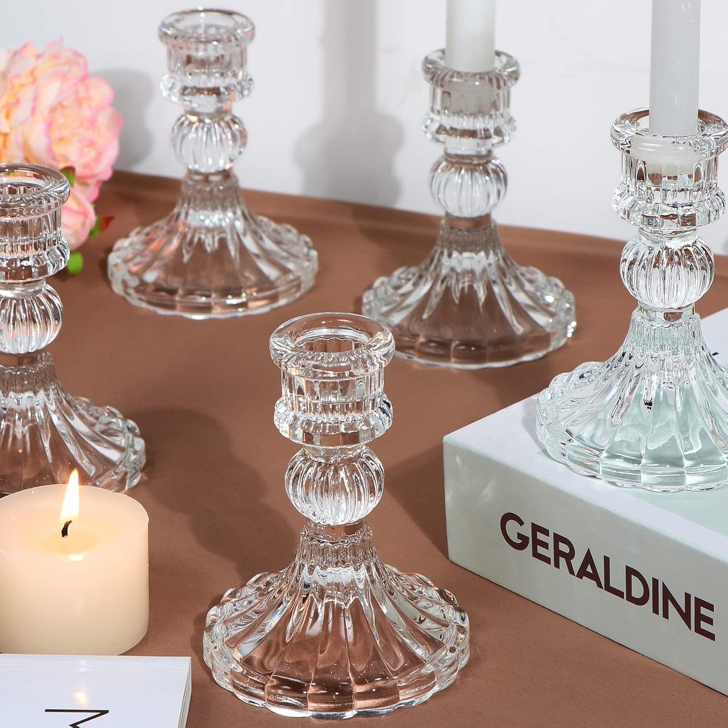 Candlestick Holders Set, 4" H Taper Candle Holders Bulk, 12Pcs Glass Candle Holders for Wedding, Festival, Party & Windowsill Decor