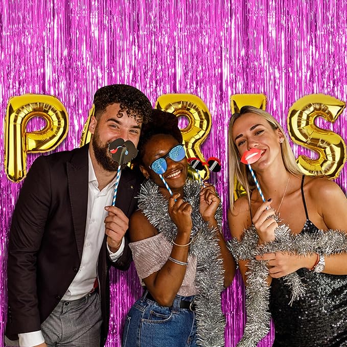 2 Pack Hot Pink Party Backdrop Birthday Decorations Tinsel Curtain Party Streamers Foil Fringe Christmas Bachelorette Graduation Fiesta Party Decorations Hot Pink Photo Booth Backdrop