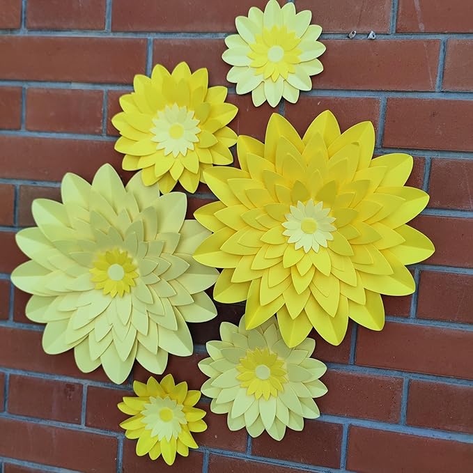 Ombre Yellow Paper Flower for Wedding Party Backdrop Nursery Wall Home Decor Birthday Baby Shower Bee Sunflower Lemon Party Supplies Pack of 6