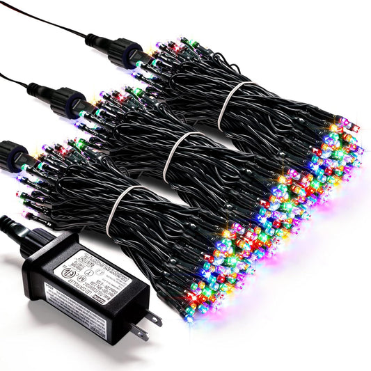 JMEXSUSS 300 LED Christmas Lights Outdoor Waterproof, Multicolor Christmas Tree Lights Plug in, 8 Modes Twinkle Fairy String Lights for Indoor Xmas Wedding Party Garden Decoration
