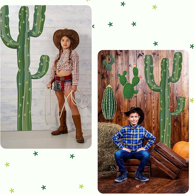 Geyoga 6 Set Cactus Cutouts Jointed Cardboard Cactus Cutouts Summer Green Plant Wall Decor Cinco De Mayo Fiesta Party Supplies for Photo Prop Wild Western Decoration