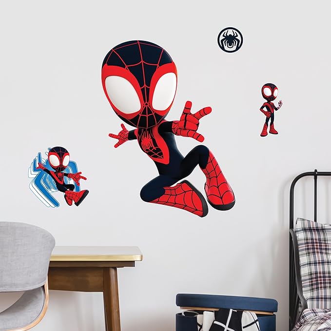 Marvel Spidey and His Amazing Friends Miles Morales Wall Decal - 20" Spin Vinyl Stickers for Bedroom Bathroom Decor - Spider-Man Peel and Stick Room Decorations