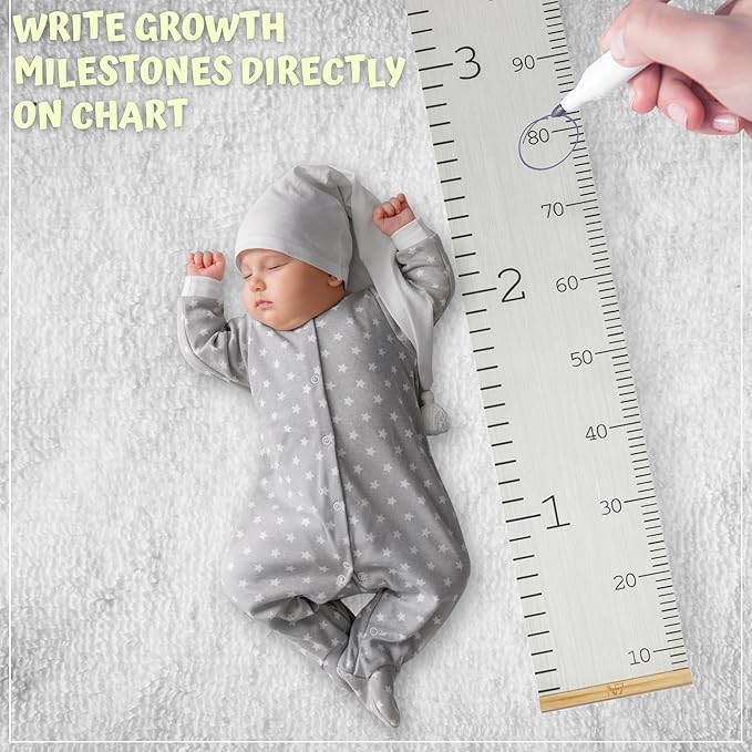 Growth Chart for Wall - Height Chart for Toddlers (79” x 7.9”) - Canvas Kids Tape Measure Chart - Growth Chart for Kids w/Wood Frame Panel - Neutral Color Height Measurement for Wall & Home Décor