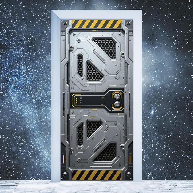 Outer Space Door Cover Galaxy Alien Theme Door Decoration Spaceship Indoor Backdrop Space Party Supplies Decor Space Station Studio Photo booth Props Spaceship Hatch Wall Decor for Boys Bedroom