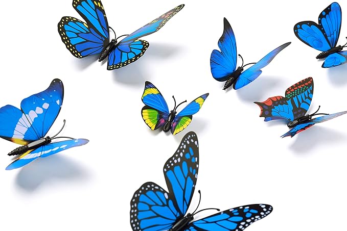 24pcs 3D Vivid Special Man-Made Lively Butterfly Wall Stickers Removable Butterflies Wall Decals 3D Nursery Art Decor for Kids Girls Bedroom Living Room Classroom Party Decoration Pink & Blue