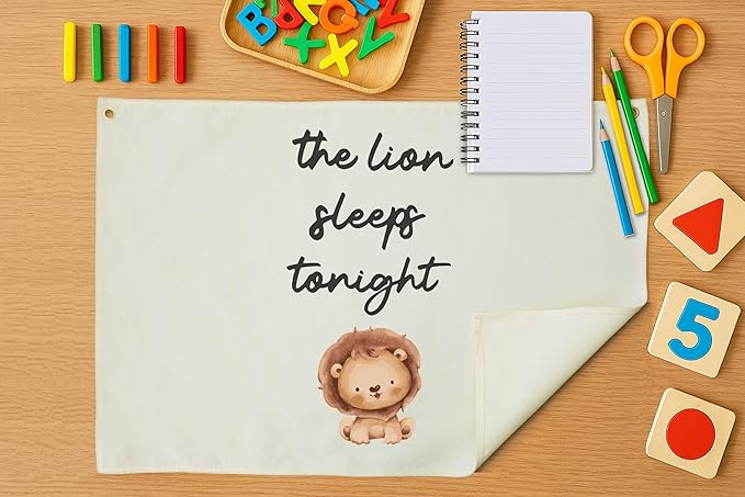 Nursery Rectangular Canvas Banner Wall Decor for Nursery Bedroom Decor-Poster Flag Sign Wall Art for Baby Toddler Kids,Baby Shower Birthday Easter Christmas Gift-The Lion Sleeps Tonight