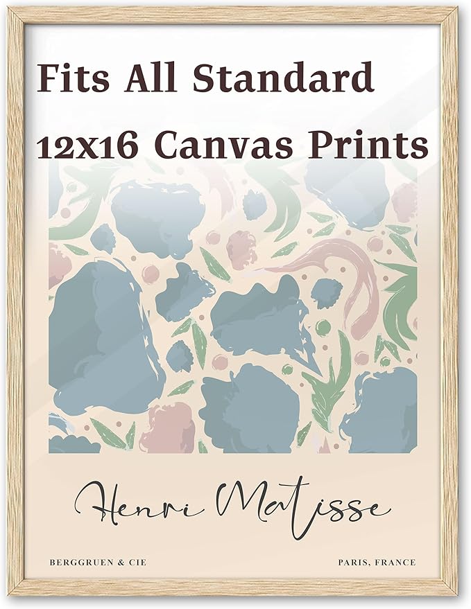 KensTro 12x16 Set of 3 Natural Oak Wood Picture Frame with 3 Matisse Prints,12x16 Minimalist Natural Solid Wooden Picture Frames for 12"x16" Posters,Wall Art,Photos,Prints,Paintings