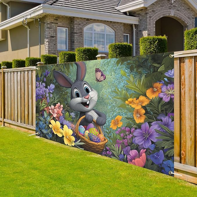 Happy Easter Backdrop 71" X 43" Happy Easter Day Banner Rabbit Party Decorations Bunny Photography Background
