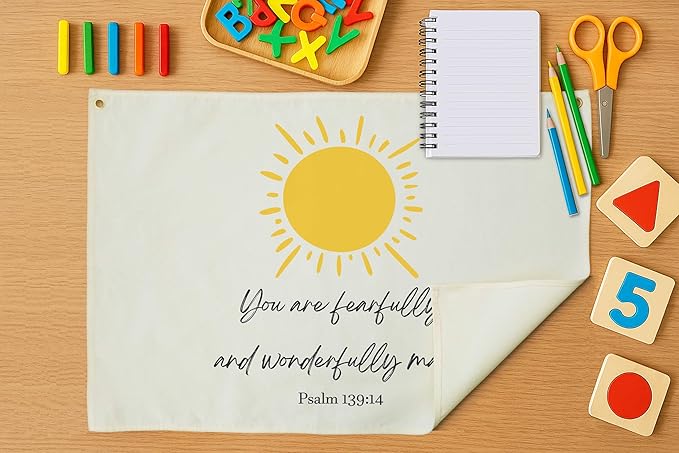 Rectangular Christian Bible Verse Scripture Canvas Banner Wall Decor Flag Sign for Baby Girl Kids,Nursery Bedroom Playroom Nursery Wall Decor,Baby Shower Baptism Christmas Gift-You Are Fearfully