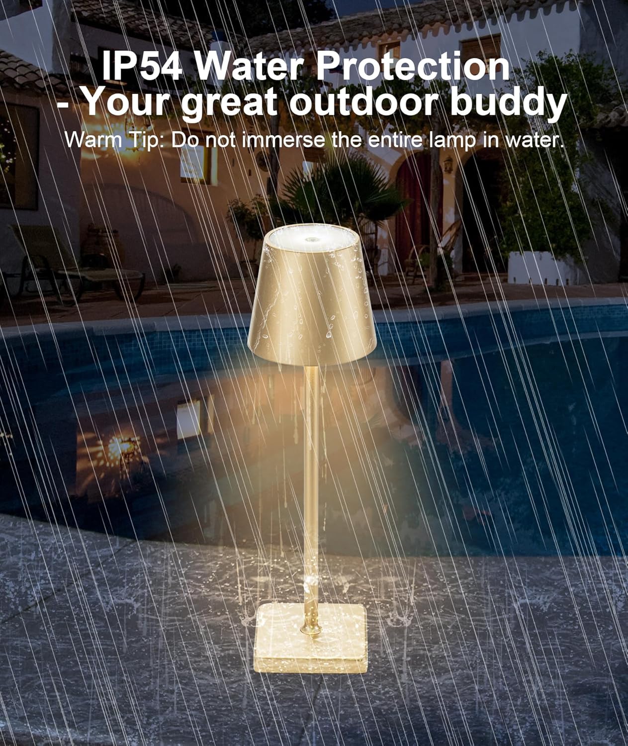 HASUN 2 Pack Rechargeable Table Lamp, LED Cordless Desk Lamp, 5200mAh Battery Operated Table Light, Aluminum Shell, 3 Color Stepless Dimming Up Waterproof for Coffee Table/Indoor/Outdoor (Gold)