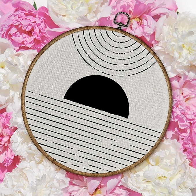 TLESKE Black and White Boho Round Wall Art Decor, Abstract Minimalist Bohemian Framed Canvas Prints Wall Art Artwork, Neutral Mid Century Modern Wall Hanging Door Decor for Bedroom Living Room 10x10