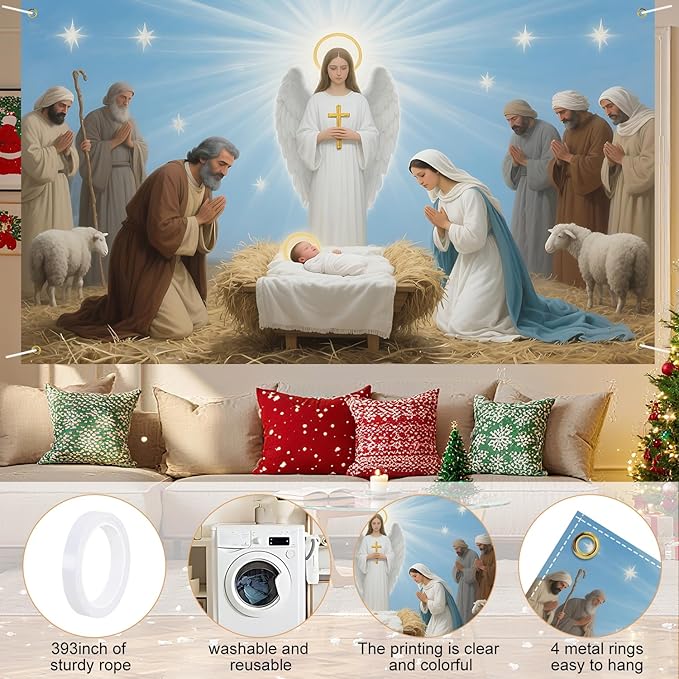 Jesus Nativity Backdrop 71x43Inch Christmas Banner Xmas Party Theme Decorations Christmas Photo Backdrop