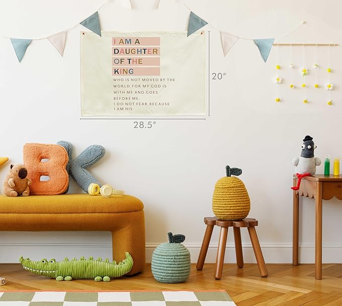 Nursery Rectangular Canvas Banner Wall Decor-Flag Sign Art for Baby Girl Kid Teen,Bedroom Playroom Reading Room Nursery Decor,Baby Shower Birthday Christmas Gift-I Am A Daughter Of the King