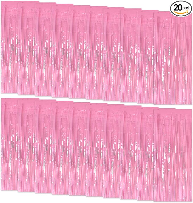 20 Pack Foil Curtain Pink Backdrop Streamers Metallic Tinsel Fringe Curtains Photo Booth Props for Birthday Wedding Engagement Bachelorette Christmas Holiday Celebration Party Decorations