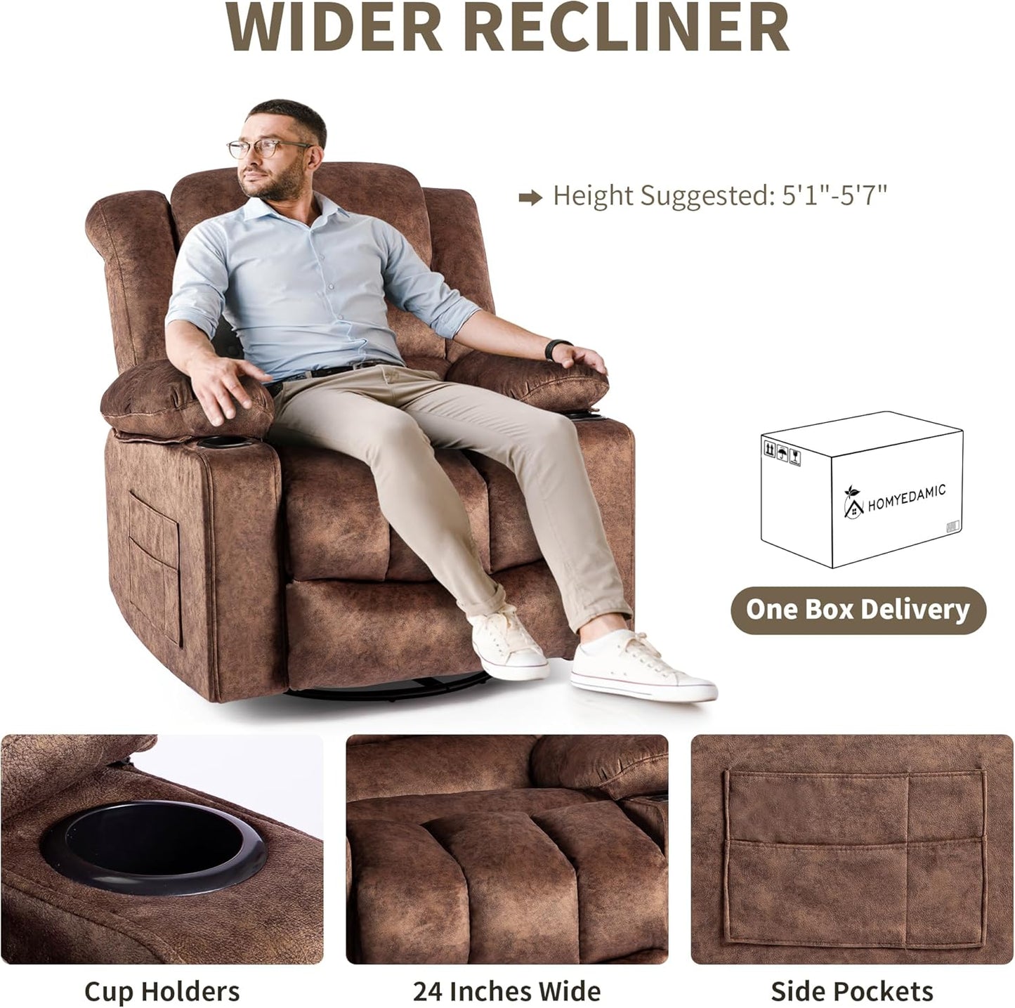 Recliner Chair Rocker Modern Ergonomic Lounge 360 Degree Swivel Single Sofa Seat Living Room Lounge Recliners on Clearance Foam Filling