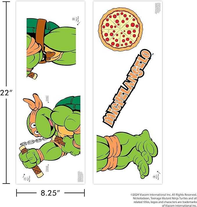 TMNT Teenage Mutant Ninja Turtles Michelangelo Wall Decal - 20" Mikey Orange Vinyl Wall Sticker Bedroom Decorations - Peel and Stick Room Decor
