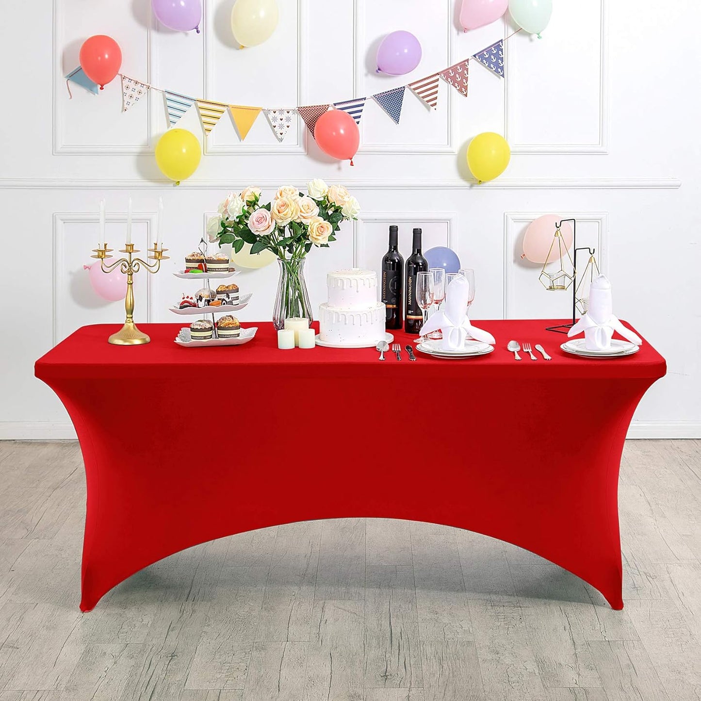 Spandex Table Cover for 4FT or 6ft or 8ft Table Universal Fitted Stretch Tablecloth for Party, Banquet, Wedding and Events-Red