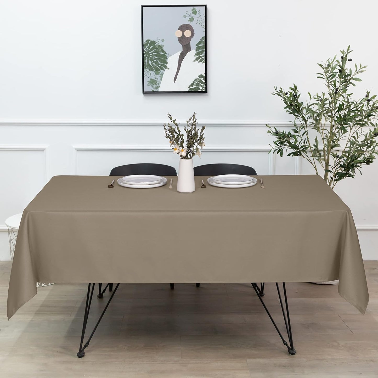 sancua Rectangle Tablecloth - 54 x 108 Inch - Stain and Wrinkle Resistant Washable Polyester Table Cloth, Decorative Fabric Table Cover for Dining Tables, Buffet Parties and Camping, Taupe