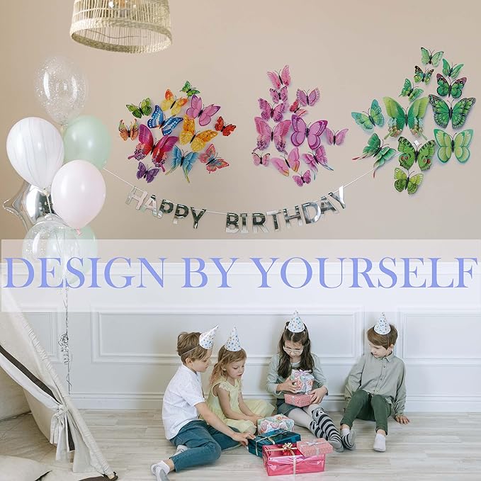 Butterfly Wall Decor 24/48 PCS, 3D Butterflies Stickers for Party Decorations with Magnets (Green, 48)