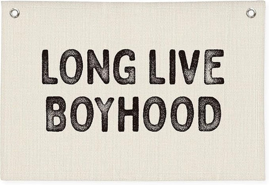Long Live Boyhood Banner, Boys Room Decor, Vintage Linen Banner Wall Hanging Flag Decor for Toddler Boy Room Nursery Playroom