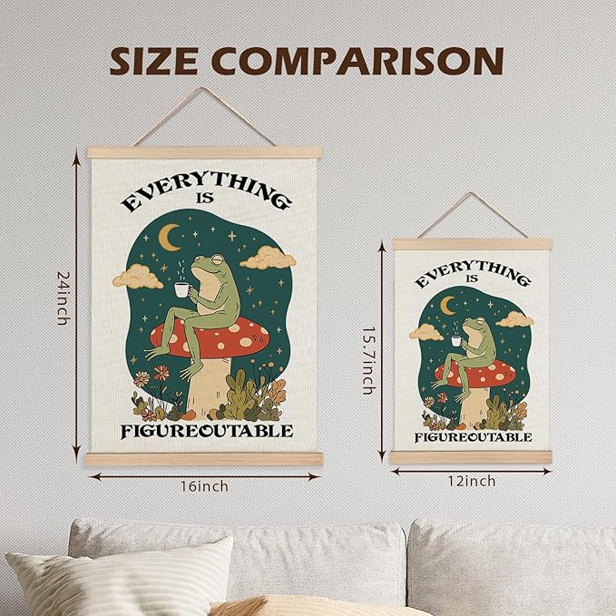 Everything is Figureoutable Inspirational Wall Decor, Rustic Cottagecore Frog Positive Affirmations Canvas Prints Wall Decor for Bedroom Living Room Home, 16x24 Inch